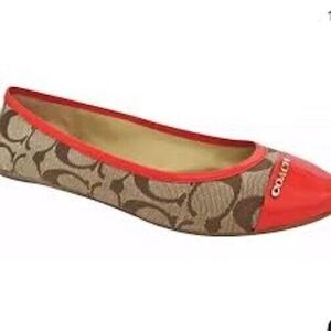 Coach Signature Canvas Ballet Flats with Red Trim
